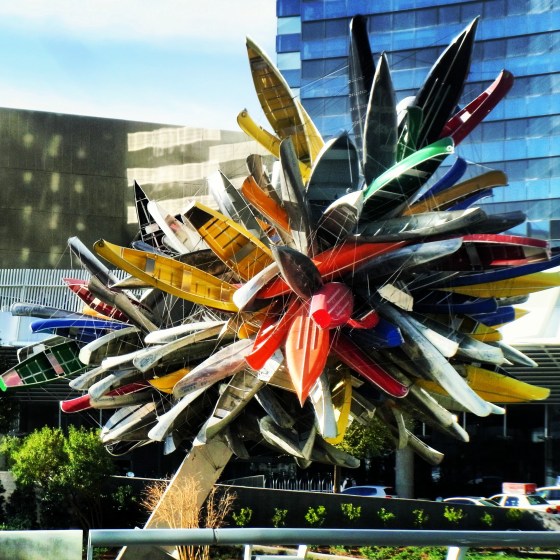A canoe art piece outside ARIA.