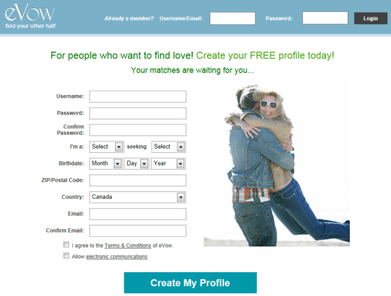 A screenshot of eVow's main page.