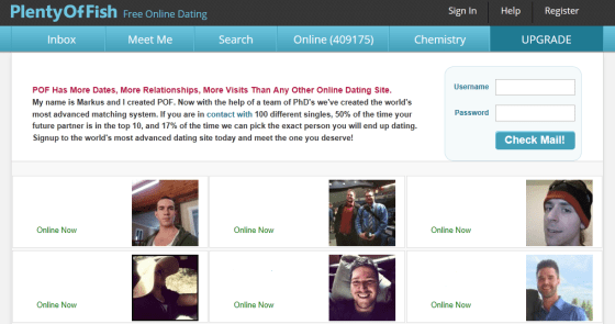A screenshot of POF's login page.