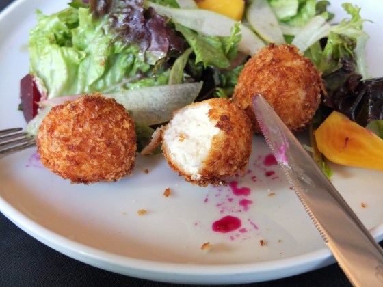 A close-up of the Beet & Chevre Salad