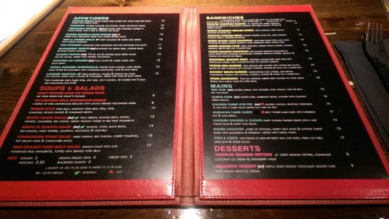 The latest version of their menu.